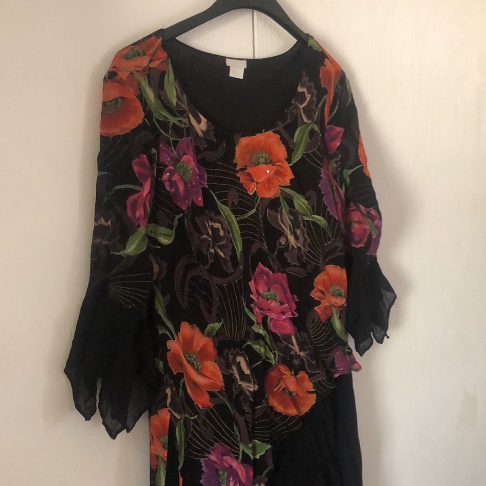 Womanโs vintage classy whimsical fall Y2k rare rayon floral dress